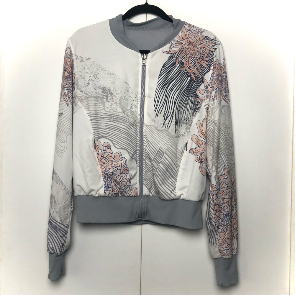 Zella Street to Studio Reversible Bomber Jacket Gray / White Floral